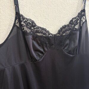 Vintage Vassarette Black Nylon Lace Slip Dress USA Made